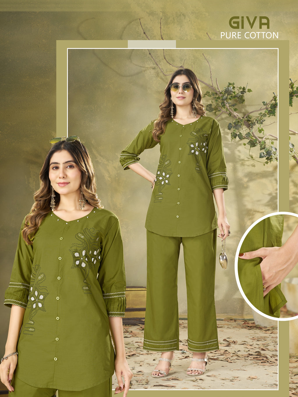 Pure Cotton Embroidered Co-Ord Set for Women.