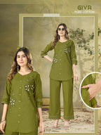 Pure Cotton Embroidered Co-Ord Set for Women.