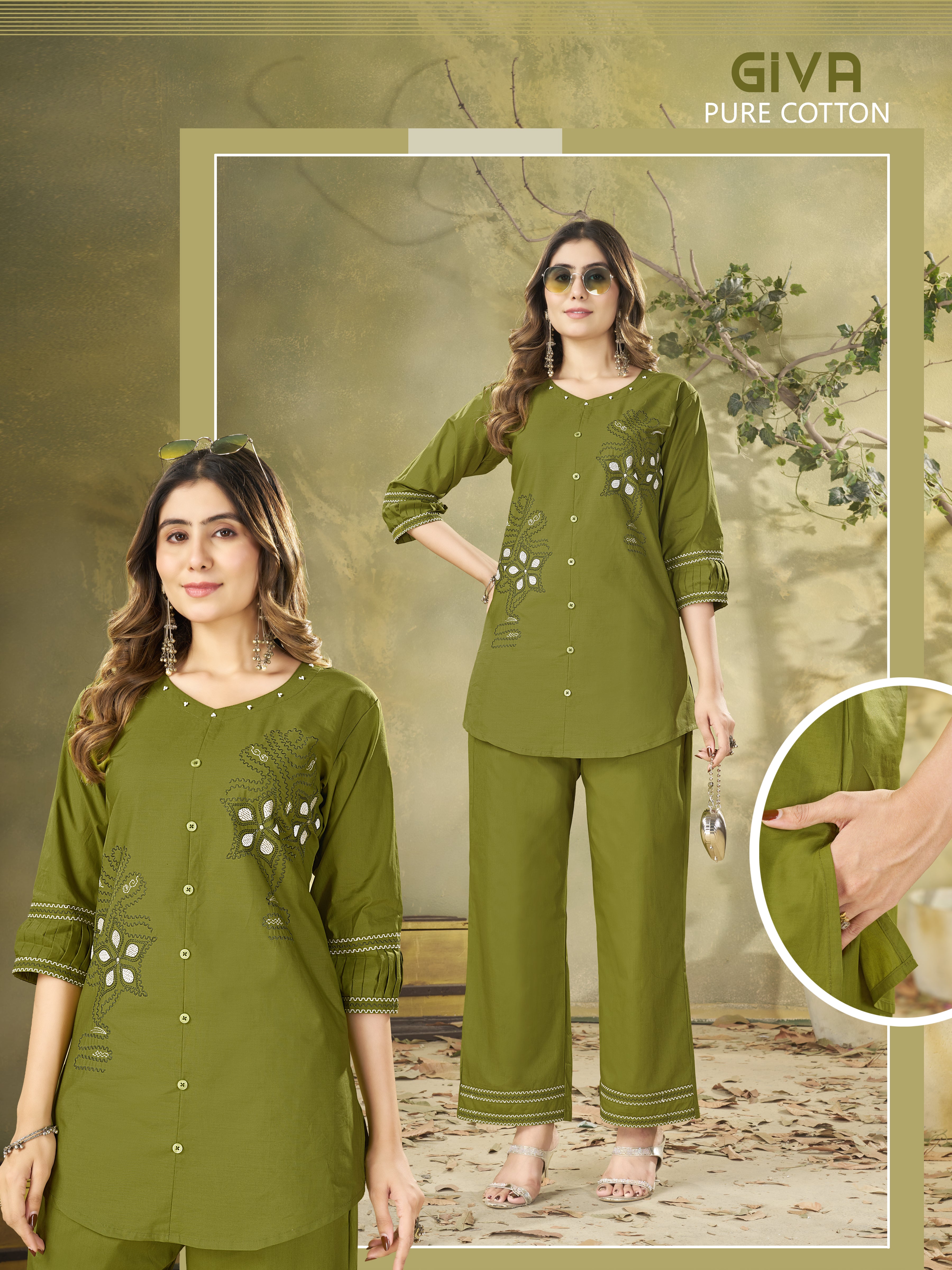 Pure Cotton Embroidered Co-Ord Set for Women.
