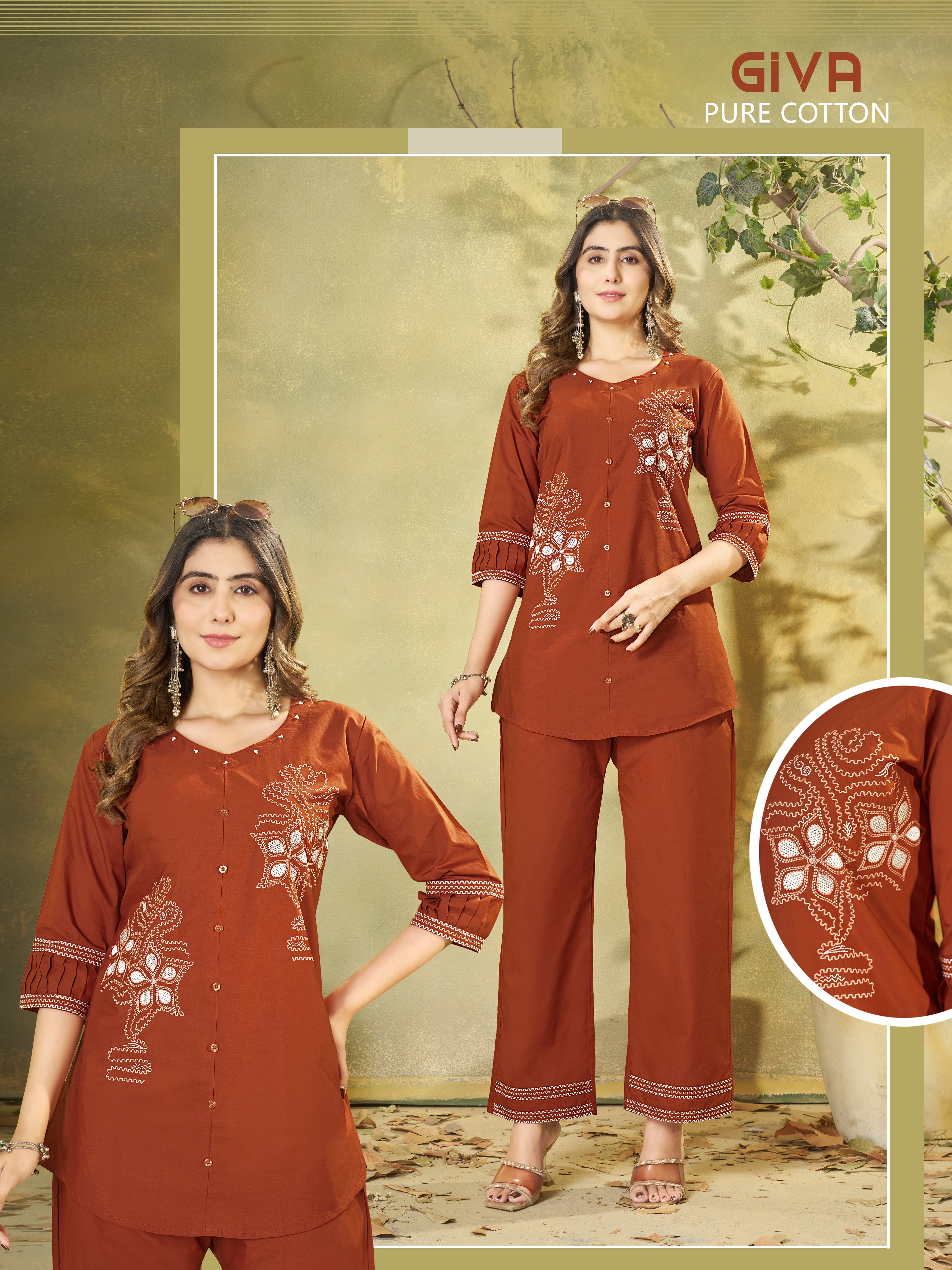 Pure Cotton Embroidered Co-Ord Set for Women.