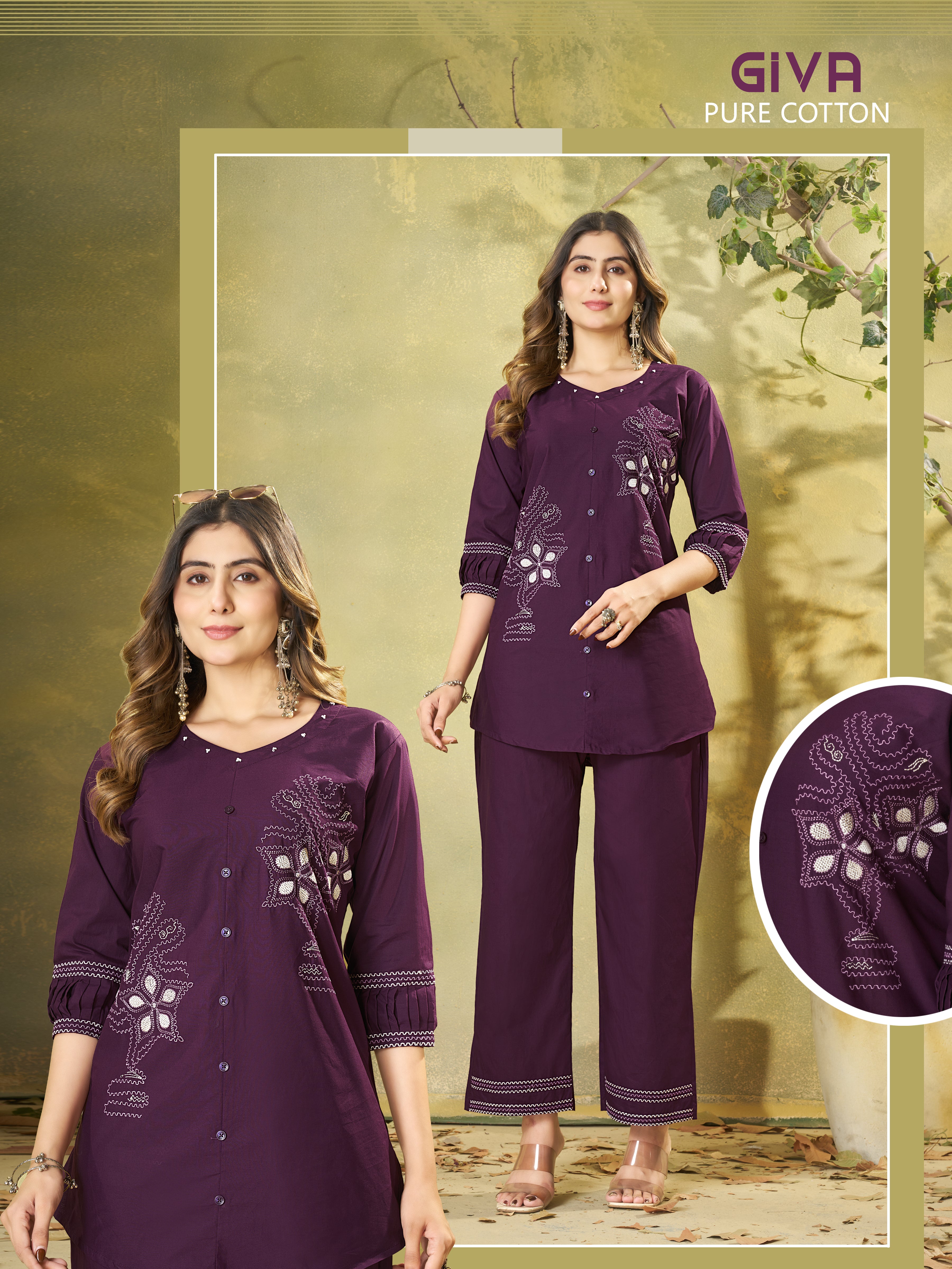 Pure Cotton Embroidered Co-Ord Set for Women.