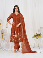 Pure Cotton Anarkali Kurti Set with Embroidered Dupatta   3 Piece Ethnic Suit Set