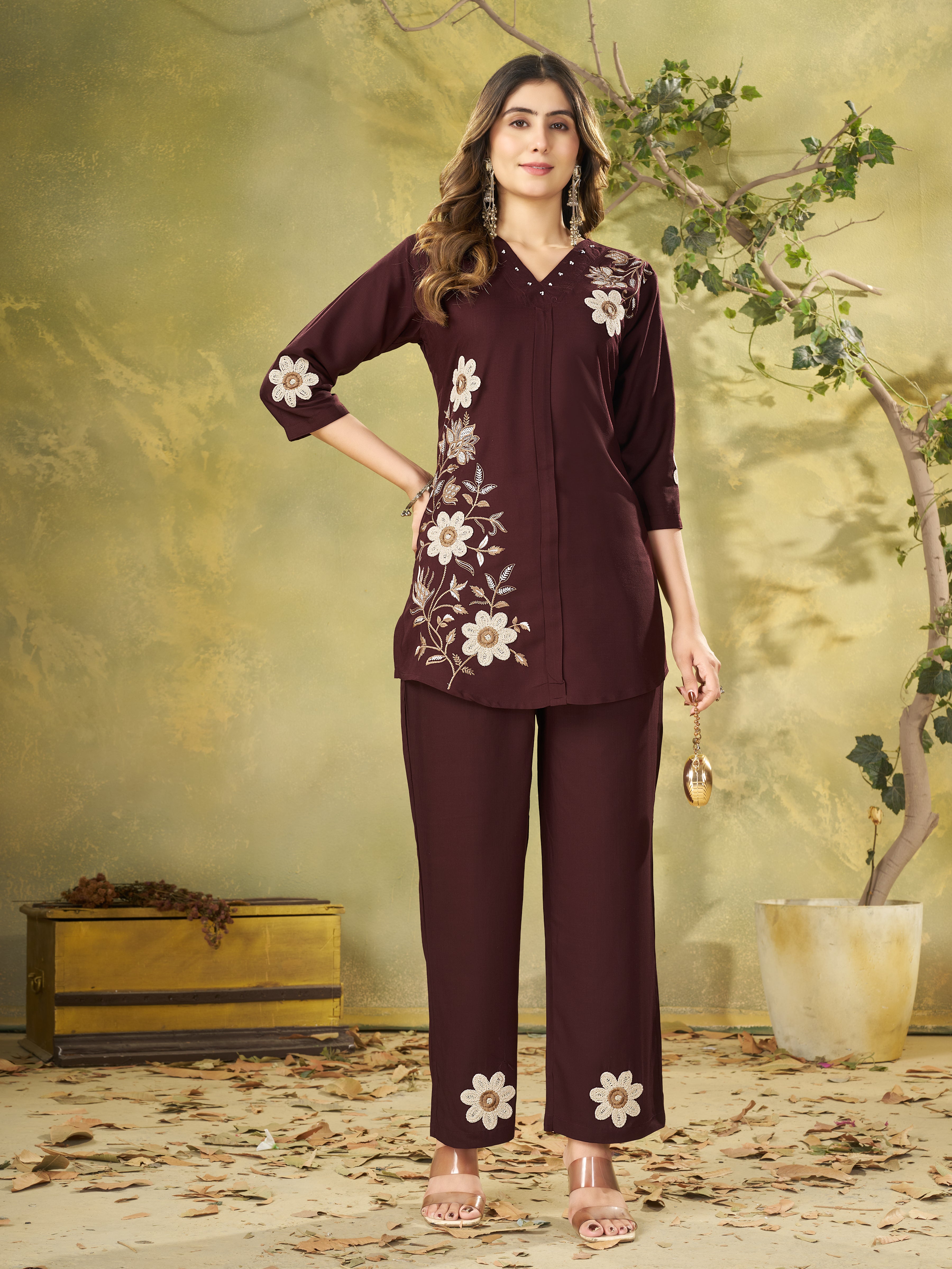 Designer Heavy Rayon Embroidered Co-Ord Set,