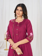 Pure Cotton Anarkali Kurti Set with Embroidered Dupatta   3 Piece Ethnic Suit Set