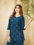 Heavy Rayon Embroidered Co-Ord Set . Hand Work Kurti & Straight Pant Set