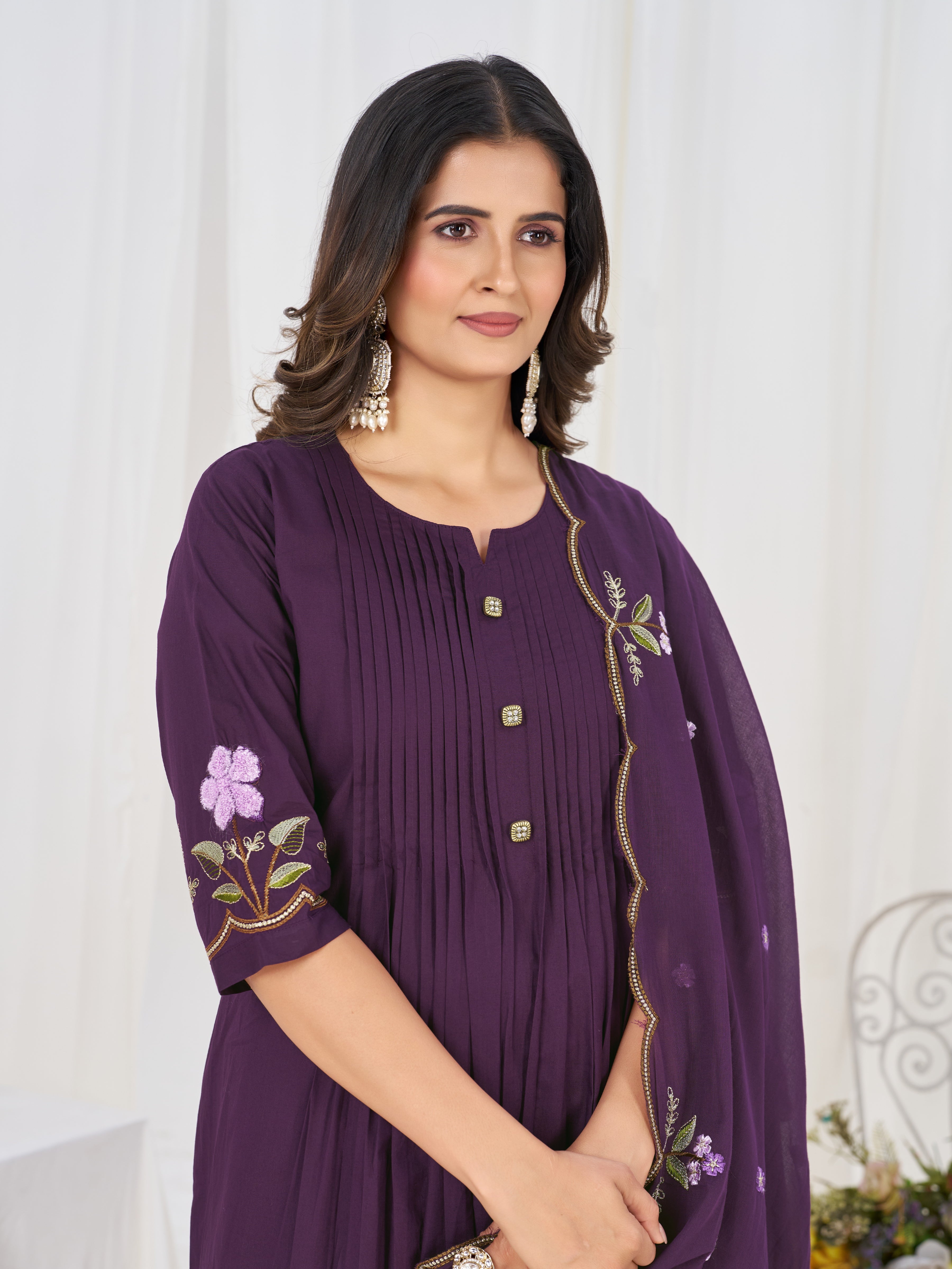 Pure Cotton Anarkali Kurti Set with Embroidered Dupatta   3 Piece Ethnic Suit Set