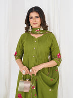 Pure Cotton Anarkali Kurti Set with Embroidered Dupatta   3 Piece Ethnic Suit Set