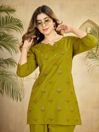 Heavy Rayon Embroidered Co-Ord Set . Hand Work Kurti & Straight Pant Set