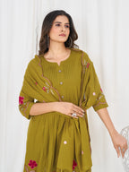 Pure Cotton Anarkali Kurti Set with Embroidered Dupatta   3 Piece Ethnic Suit Set