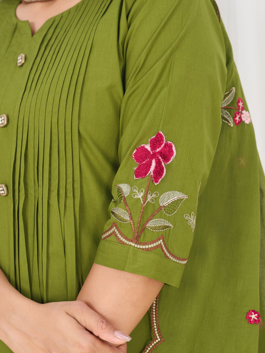 Pure Cotton Anarkali Kurti Set with Embroidered Dupatta   3 Piece Ethnic Suit Set