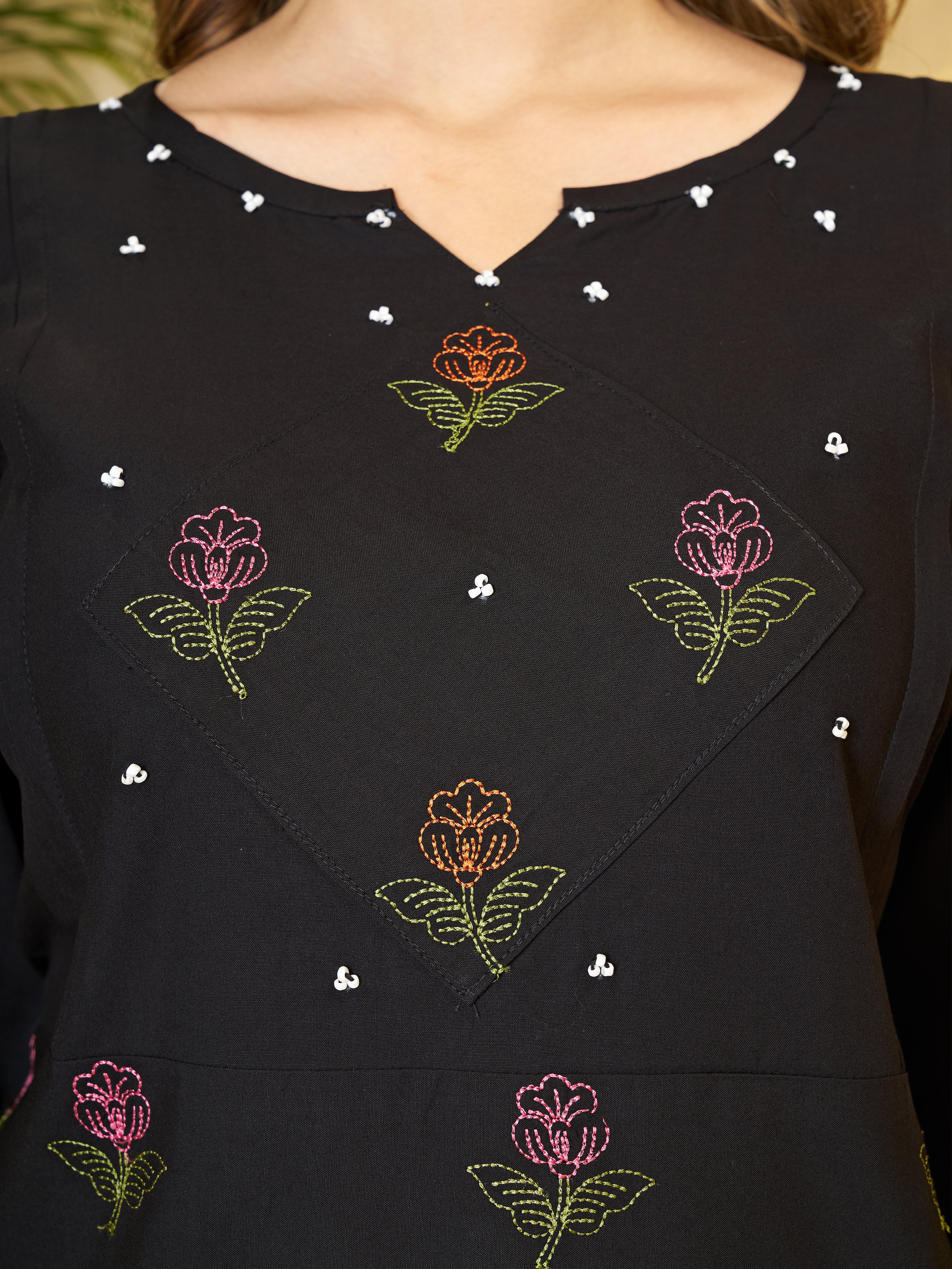Heavy Rayon Embroidered Co-Ord Set . Hand Work Kurti & Straight Pant Set
