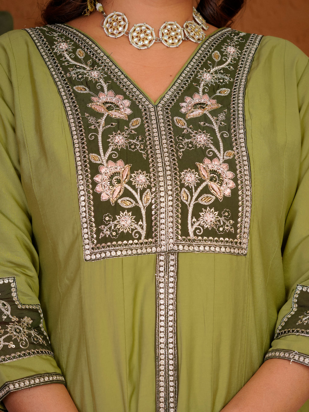 Roman Silk Anarkali Suit Set with Embroidered Dupatta  Hand Work Kurti Palazzo Set