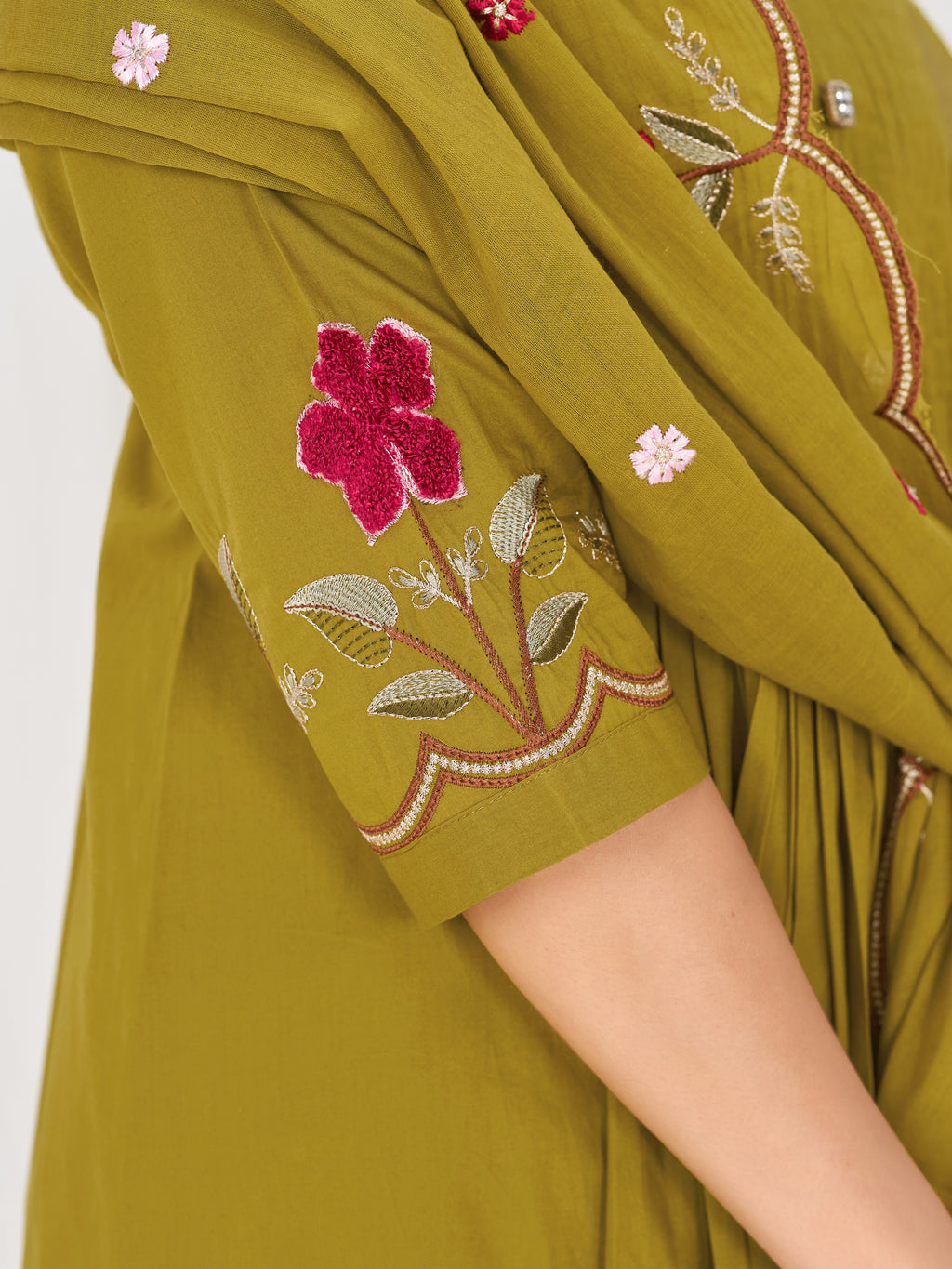 Pure Cotton Anarkali Kurti Set with Embroidered Dupatta   3 Piece Ethnic Suit Set