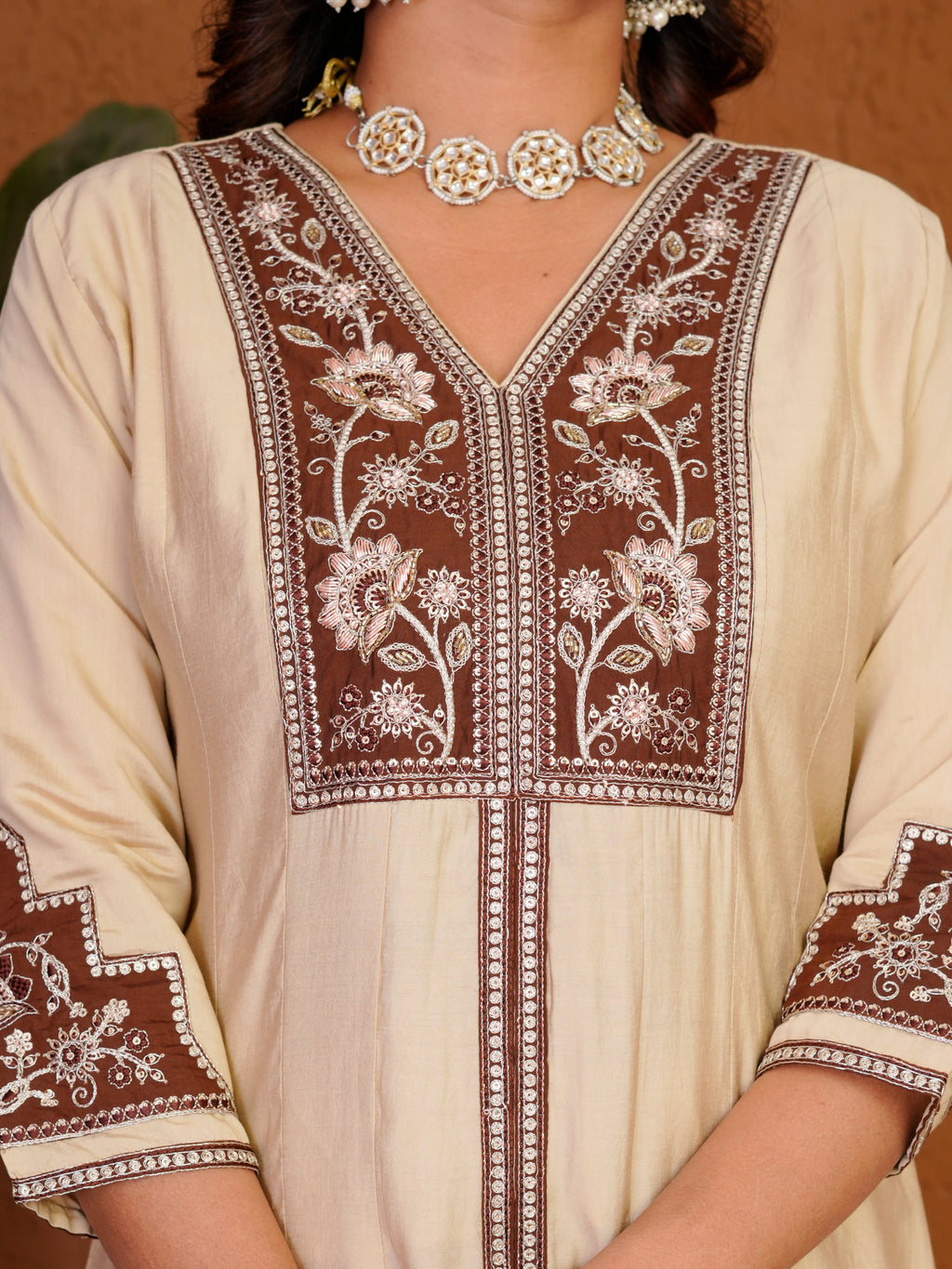 Roman Silk Anarkali Suit Set with Embroidered Dupatta  Hand Work Kurti Palazzo Set