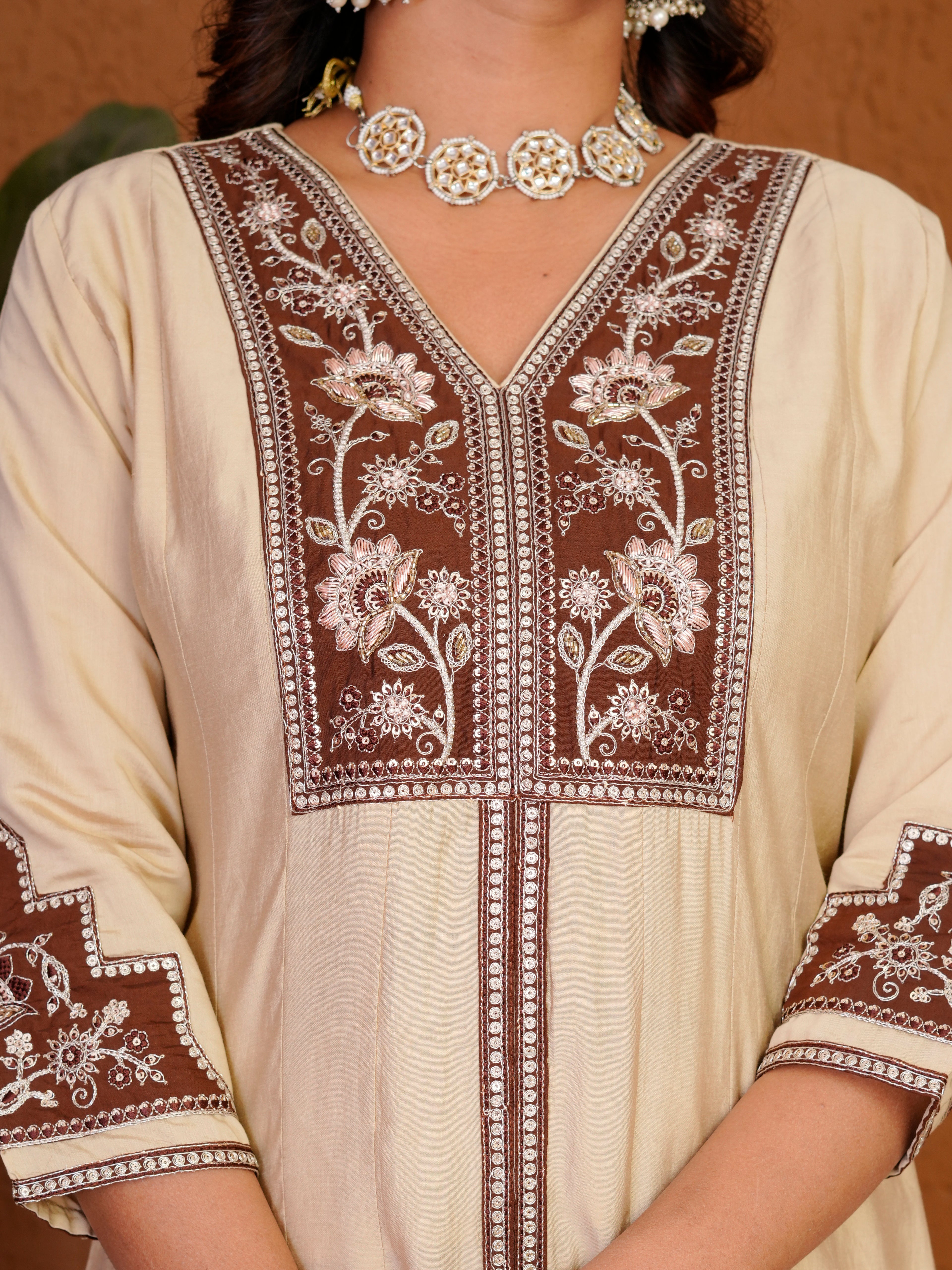 Roman Silk Anarkali Suit Set with Embroidered Dupatta  Hand Work Kurti Palazzo Set
