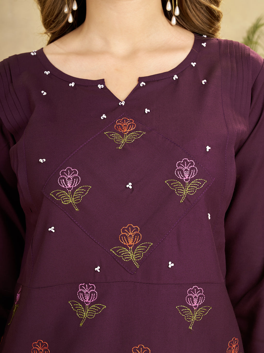 Heavy Rayon Embroidered Co-Ord Set . Hand Work Kurti & Straight Pant Set
