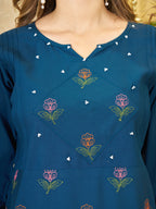 Heavy Rayon Embroidered Co-Ord Set . Hand Work Kurti & Straight Pant Set