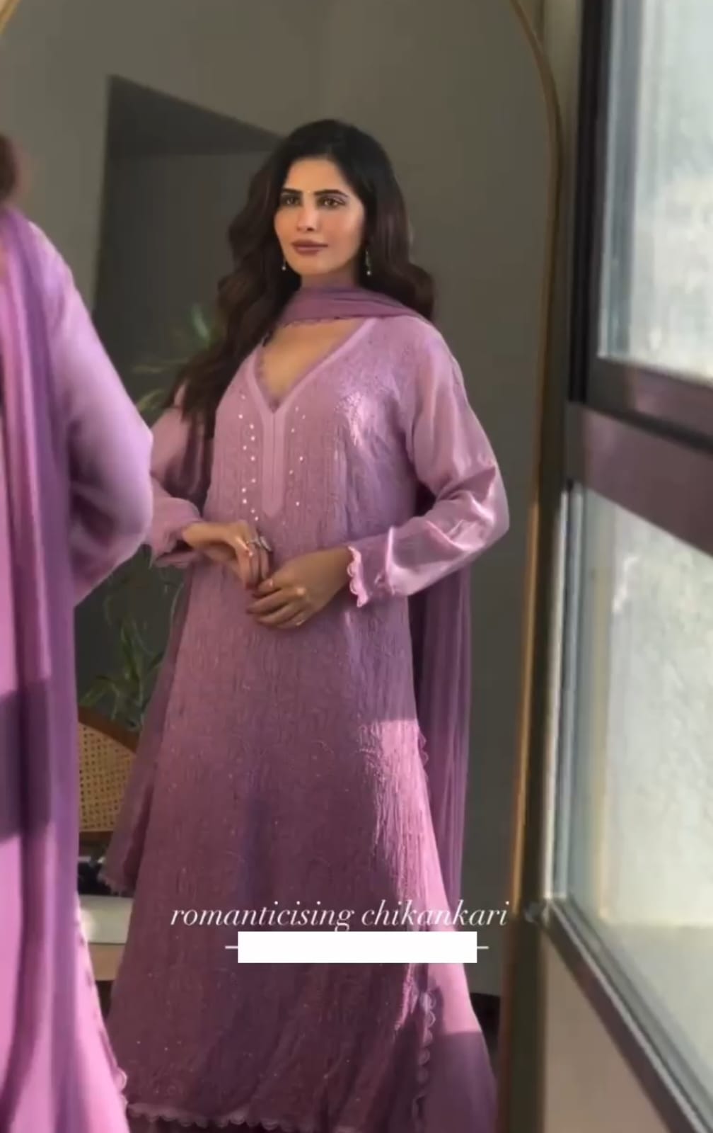 Purple Faux Georgette Kurti Set with Pant & Dupatta for Women