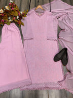 Purple Faux Georgette Kurti Set with Pant & Dupatta for Women