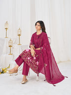 Pure Cotton Anarkali Kurti Set with Embroidered Dupatta   3 Piece Ethnic Suit Set