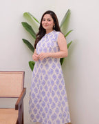 Blue Cotton Floral Printed Kurta with Pant Set for Women