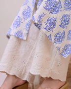 Blue Cotton Floral Printed Kurta with Pant Set for Women