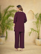 Heavy Rayon Embroidered Co-Ord Set . Hand Work Kurti & Straight Pant Set