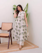 Green Cotton Floral Printed Kurta with Pant Set for Women