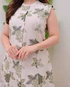 Green Cotton Floral Printed Kurta with Pant Set for Women