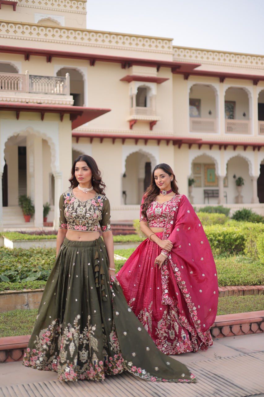 Gold Crush Lehenga Choli Set with Heavy Embroidery