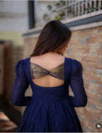Cotton BlueBerry Maxi Gown with Jacquard Jari Work & Full Flair
