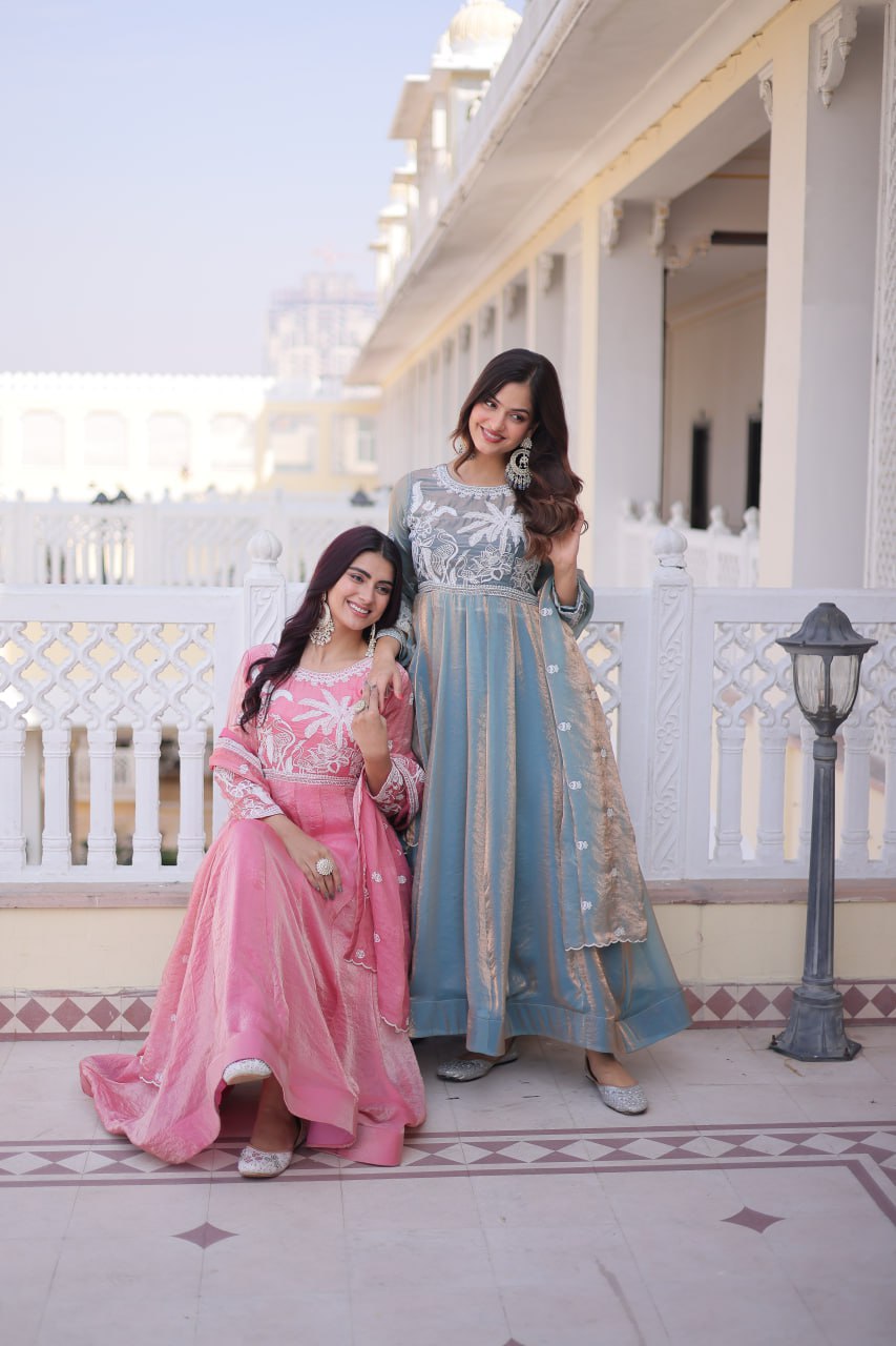 Gown with Dupatta AND Thread & Sequins Embroidered