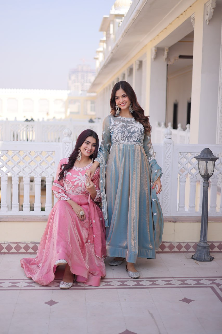 Gown with Dupatta AND Thread & Sequins Embroidered