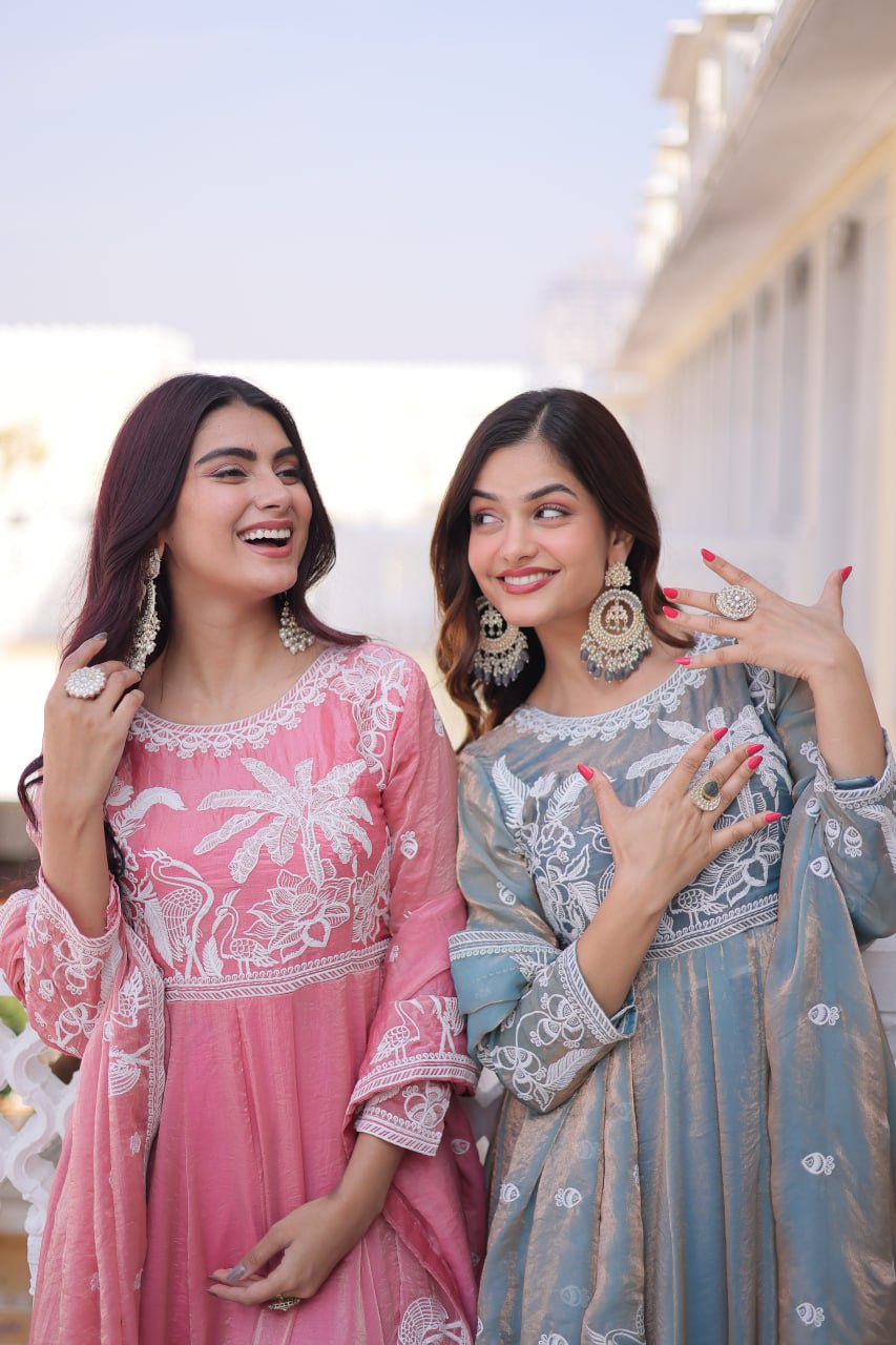 Gown with Dupatta AND Thread & Sequins Embroidered