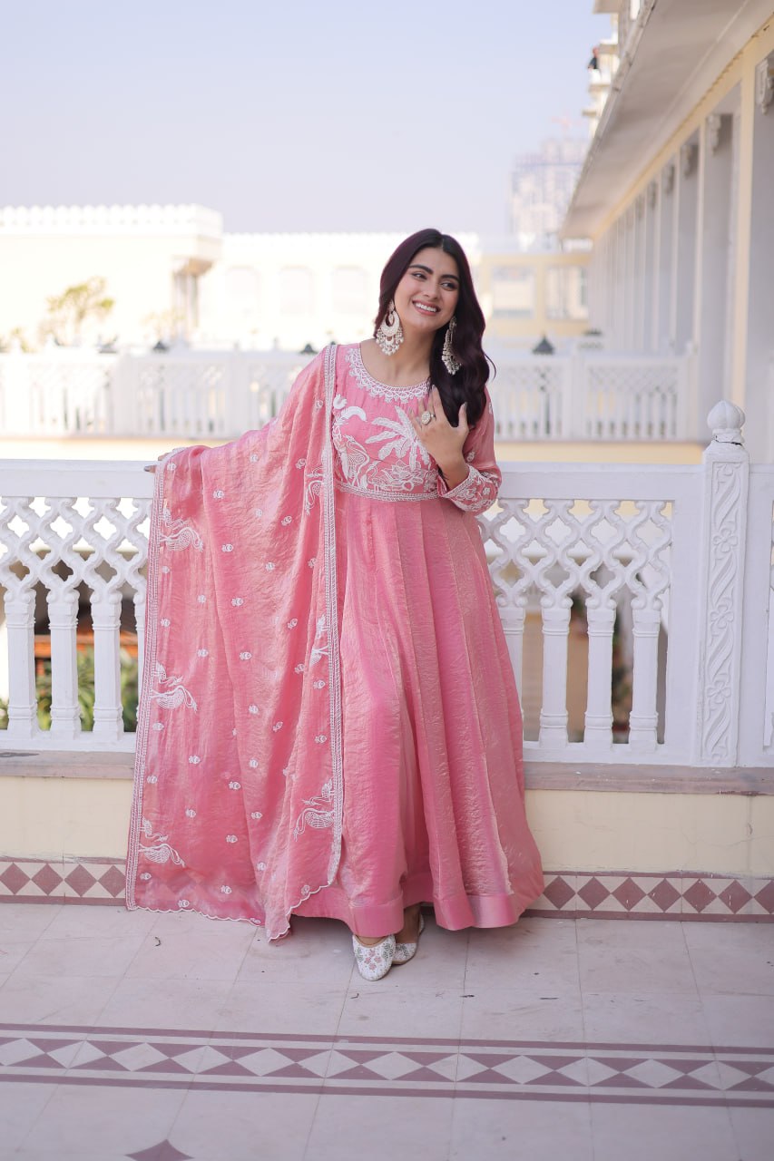 Gown with Dupatta AND Thread & Sequins Embroidered