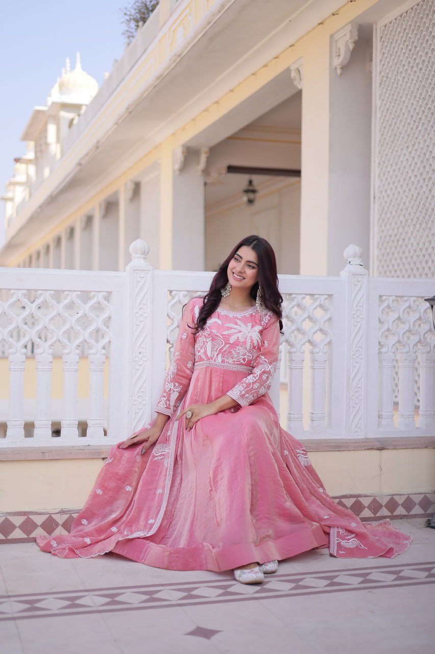 Gown with Dupatta AND Thread & Sequins Embroidered