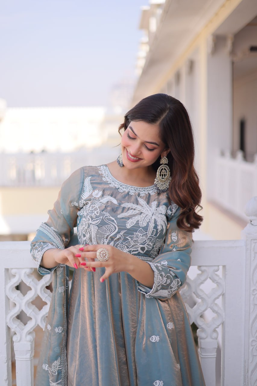 Gown with Dupatta AND Thread & Sequins Embroidered