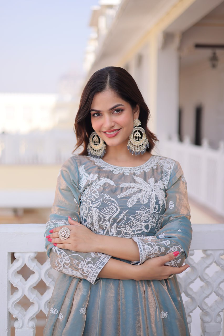 Gown with Dupatta AND Thread & Sequins Embroidered
