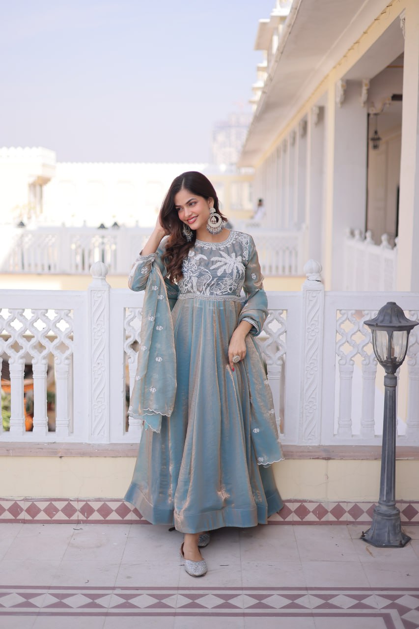 Gown with Dupatta AND Thread & Sequins Embroidered