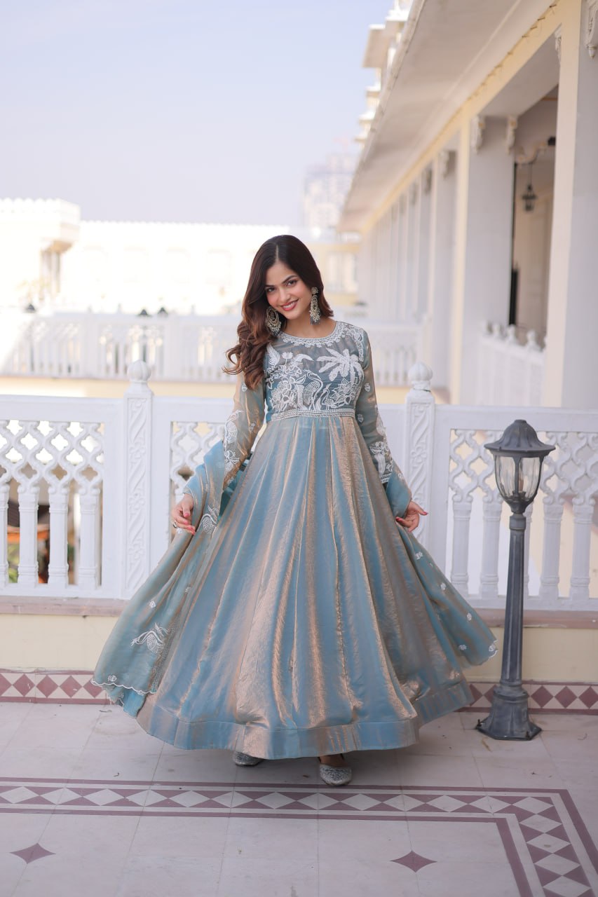 Gown with Dupatta AND Thread & Sequins Embroidered