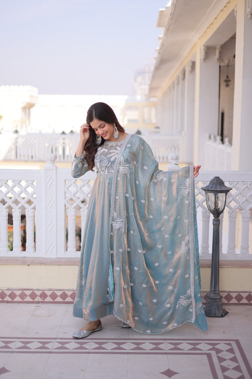 Gown with Dupatta AND Thread & Sequins Embroidered