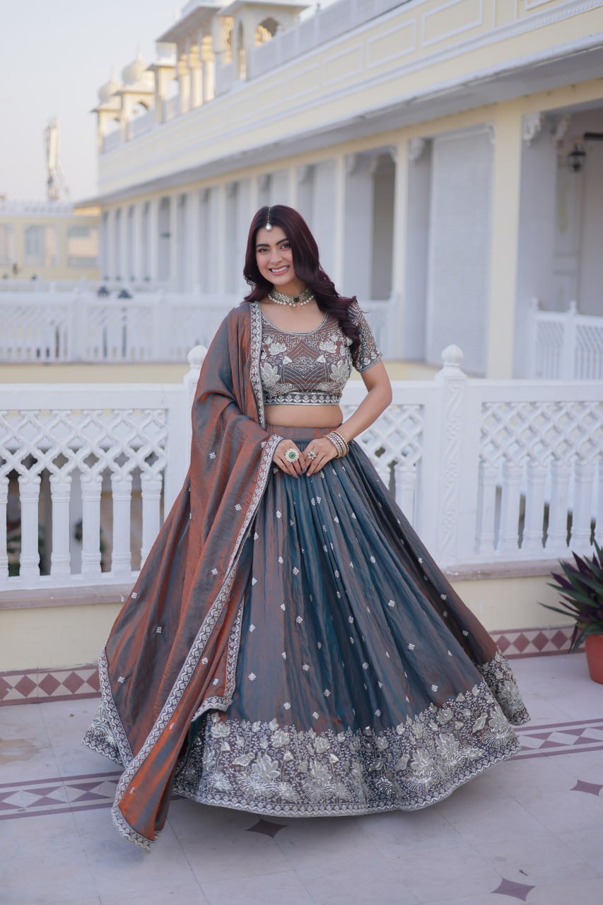 Silk Lehenga Choli with Sequins & Thread Work