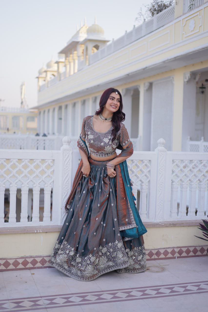 Silk Lehenga Choli with Sequins & Thread Work