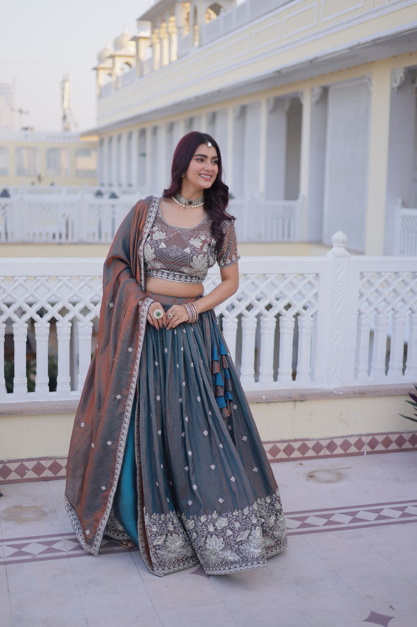 Silk Lehenga Choli with Sequins & Thread Work