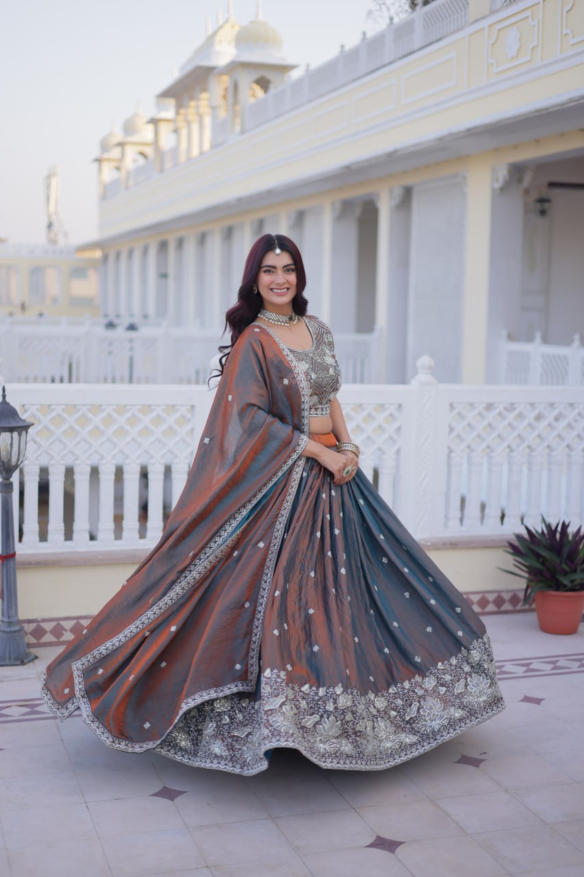 Silk Lehenga Choli with Sequins & Thread Work