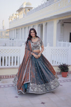 Silk Lehenga Choli with Sequins & Thread Work