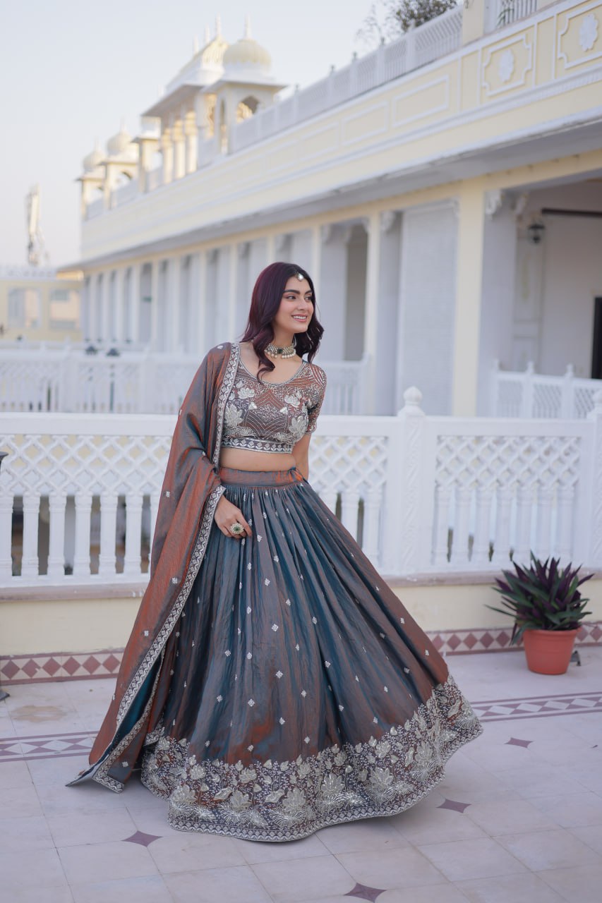 Silk Lehenga Choli with Sequins & Thread Work