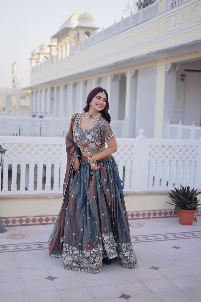 Silk Lehenga Choli with Sequins & Thread Work