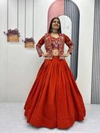 Vichitra Silk Crop Top Lehenga with Jacket  Set