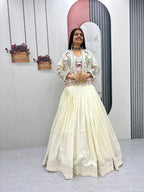Vichitra Silk Crop Top Lehenga with Jacket  Set